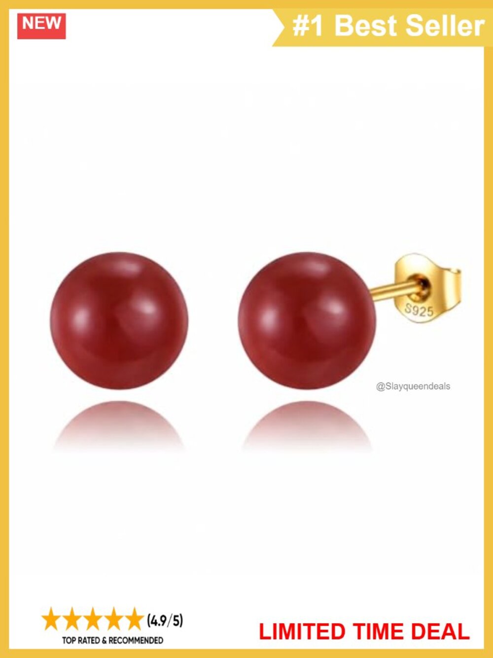 925 Sterling Silver Stud Earrings Red Onyx Elegant Jewelry